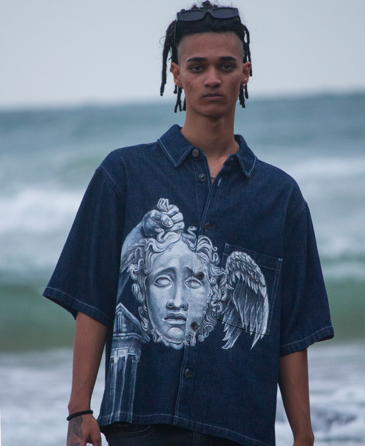 Poseidon Jacket: Hand-painted 100% hemp denim jacket